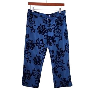 MIKEN x VINTAGE 90's nylon velvet hibiscus‎ flower capri pant in blue M
